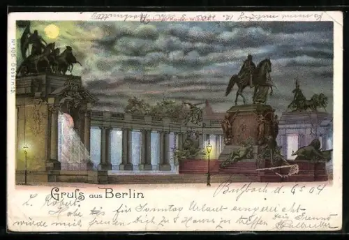 Lithographie Berlin, Denkmal Kaiser Wilhelm I.