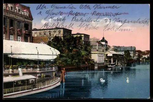 AK Potsdam, Partie von der Langen Brücke aus gesehen mit Hotel Stadt Königsberg