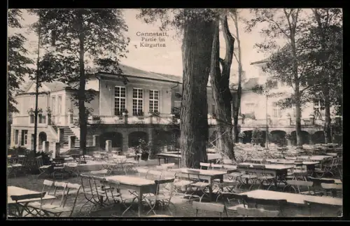 AK Cannstatt, Partie im Kurgarten, Gasthaus