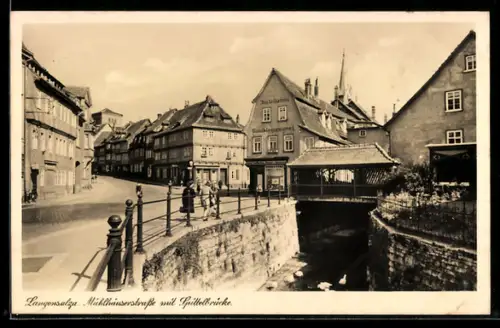 AK Langensalza, Partie in der Mühlhäuserstrasse mit Spittelbrücke