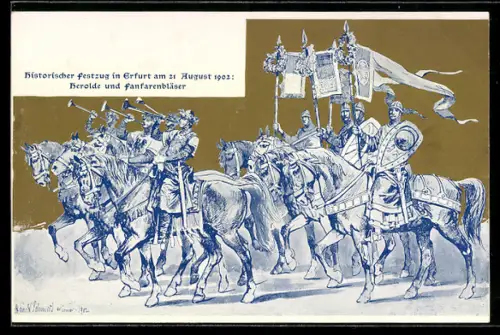 AK Erfurt, Historischer Festzug 1902, Herolde und Fanfarenbläser