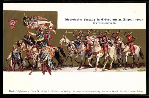 AK Erfurt, Historischer Festzug am 21. August 1902, Eröffnungsgruppe