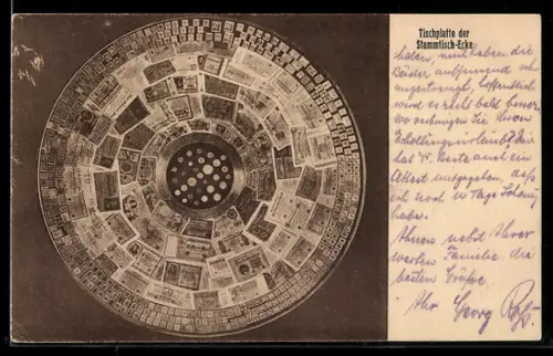 AK Bad Nauheim, Gasthaus Deutsches Haus, Tischplatte der Stammtisch-Ecke