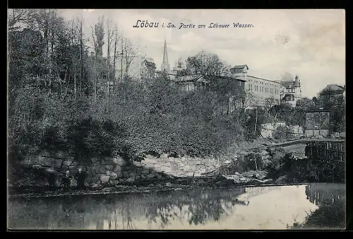 AK Löbau, Partie am Löbauer Wasser