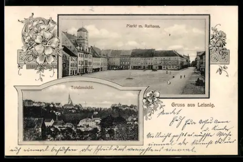 AK Leisnig, Markt und Rathaus, Totalansicht