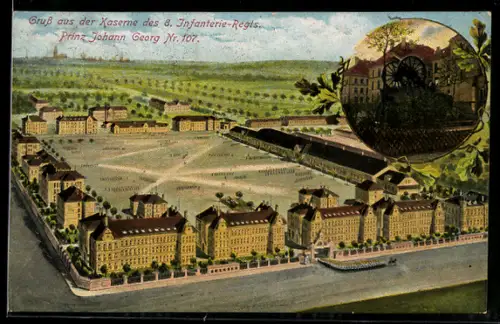AK Leipzig, Kaserne des 8. Infanterie-Regts. Prinz Johann Georg Nr. 107