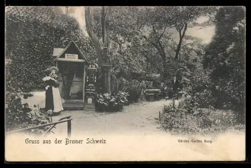 AK Bremen, Partie in der Bremer Schweiz in Gärdes Garten Burg