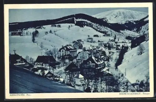 AK Pec /Krkonose, Panorama im Schnee