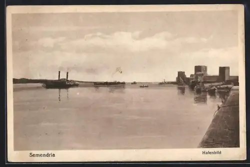 AK Semendria, Hafenbild mit Burg