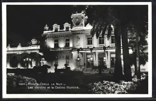 AK Monte-Carlo, La nuit, Les Jardins et le Casino illuminé