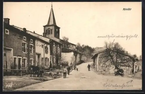 AK Réville, Une Rue, L`Eglise
