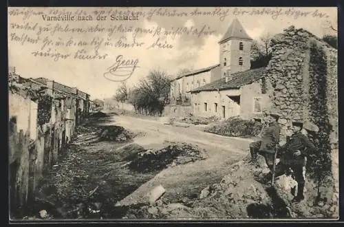 AK Varnéville, Strasse im Ort nach der Schlacht