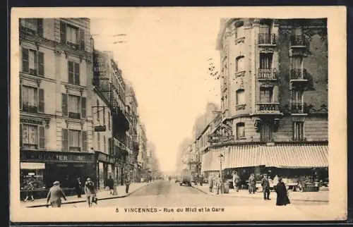 AK Vincennes, Rue du Midi et la Gare