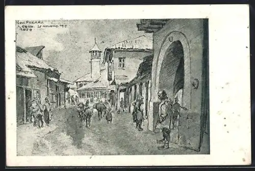 AK Nowipazar, Strassenpartie mit Kirche