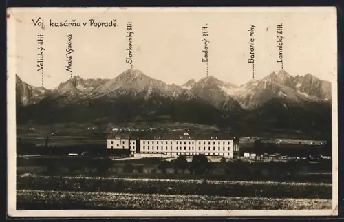 AK Poprad, Panorama mit Velicky stít, Malá Vysoká und Baranie rohy