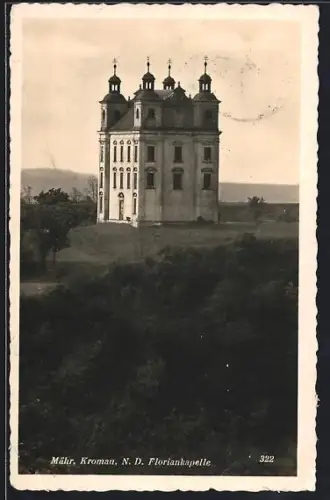 AK Moravský Krumlov N. D., Floriankapelle aus der Ferne