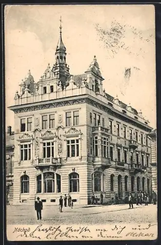 AK Nachod, Strassenpartie mit dreistöckigem Gebäude