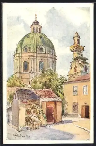 Künstler-AK E.F. Hofecker: Wien, Karlskirche mit altem Hof