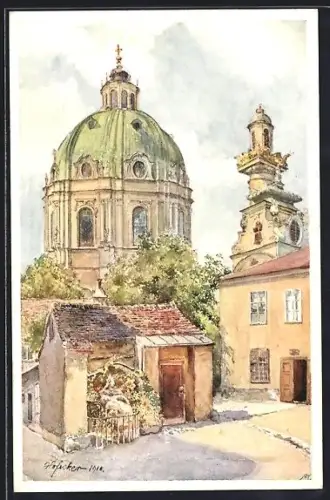 Künstler-AK E.F. Hofecker: Wien, Karlskirche mit altem Hof
