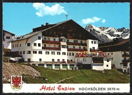 AK Hochsölden, Oetztal, Hotel Enzian Fam. Riml, Wappen