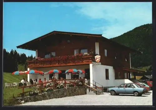 AK Kirchdorf /Tirol, Gasthaus Hüttschader Baldauf, Litzelfelden 833, mit Terrassse