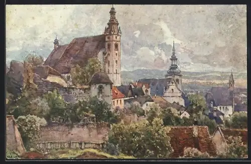 Künstler-AK Fritz Lach: Krems an der Donau, Sicht über den Ort