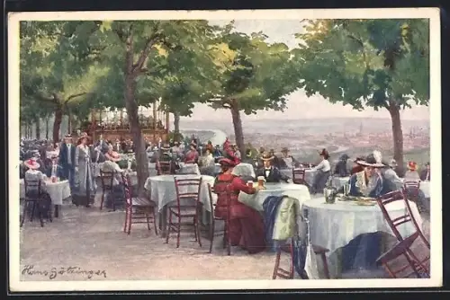 Künstler-AK Wien, Kahlenberg, Gartenrestaurant