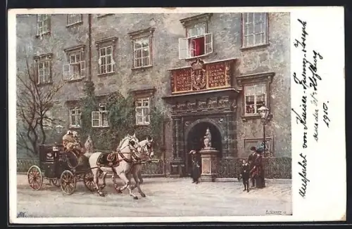 Künstler-AK Wien, Hofburg, Schweizertor mit Kutsche