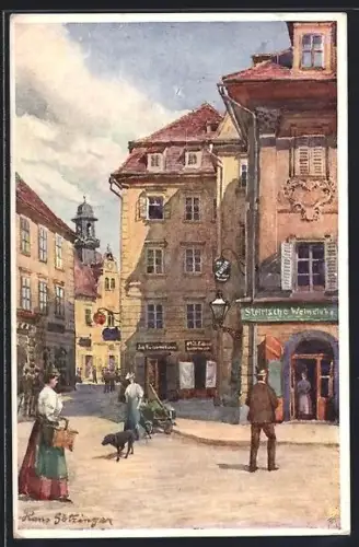 Künstler-AK Graz, Mehlplatz mit Glockenspiel