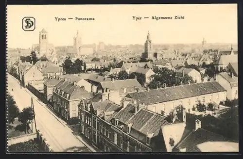 AK Ypres, Panorama mit Strassenpartie