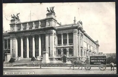 AK Anvers, Kutsche mit AK-Reklame vor dem Musee des Beaux-Arts
