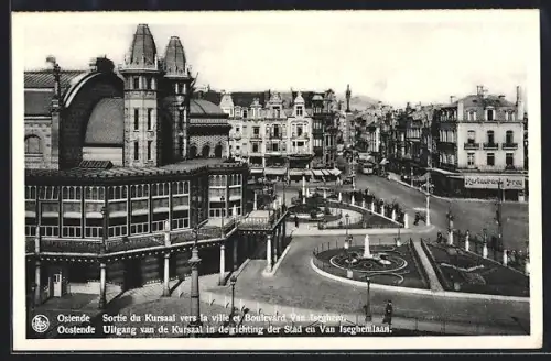 AK Ostende, Sortie du Kursaal vers al ville et Boulevard Van Iseghem