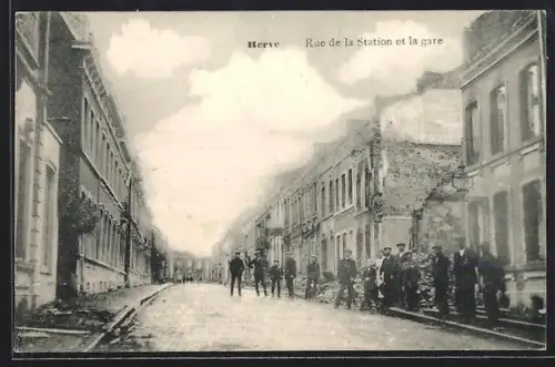 AK Herve, Rue de la Station et la gare