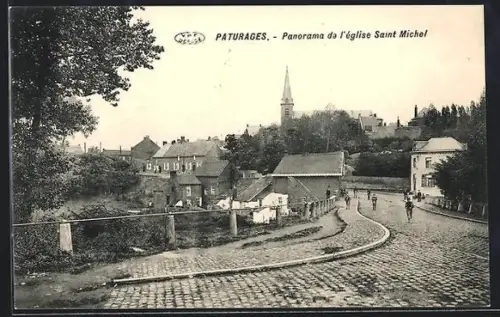 AK Paturages, Panorama de l`église Saint Michel