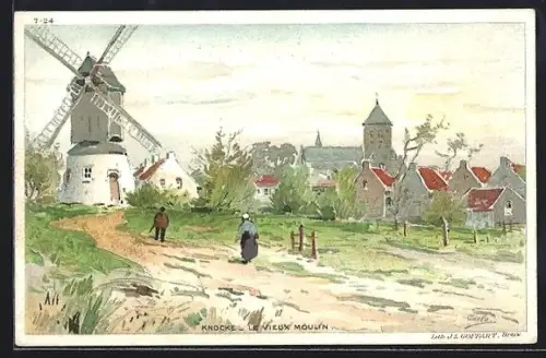 Künstler-AK Carlo: Knocke, Le Vieux Molin, Windmühle