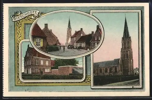 AK Bixschoote, Ortsansicht mit Kirche