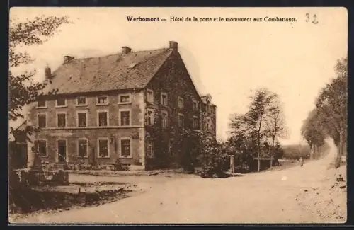 AK Werbomont, Hôtel de la poste et le monument aux Combattants