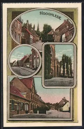 AK Hooghlede, Strassenpartie mit Wohnhäusern, vor der Kirche