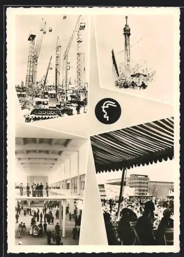 AK Hannover, Deutsche Industriemesse, Messeglände mit Krähnen und Besuchermengen