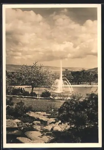 AK Stuttgart, Reichsgartenschau 1939, Blick über einen der Seen auf die Stuttgarter Berge, Ausstellung