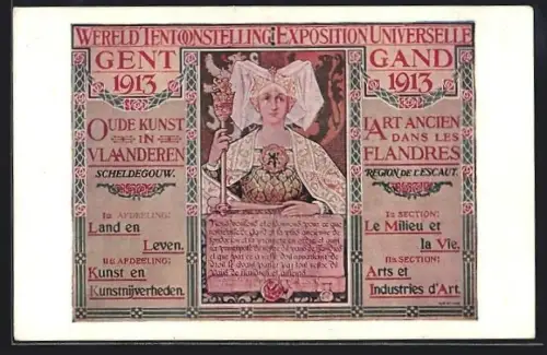 AK Gent / Gand, Wereld Tenttoonstelling 1913, Exposition Universelle 1913, Frau in Tracht