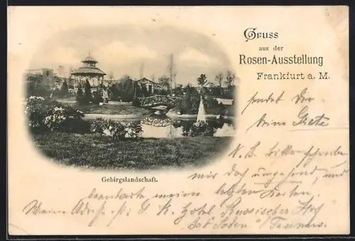 AK Frankfurt a. M., Rosen-Ausstellung, Gebirgslandschaft