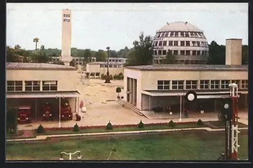 AK Dresden, Jahresschau Deutscher Arbeit, Blick nach dem Festplatz mit Kugelhaus, Art Deco