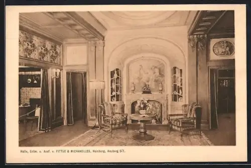 AK Hamburg, Ausstellung Raumkunst im Museum für Kunst und Gewerbe, Halle mit Kamin