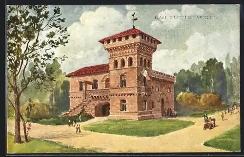 Künstler-AK Wien, I. Internationale Jagdausstellung 1910, Ansicht des Italienischen Pavillons