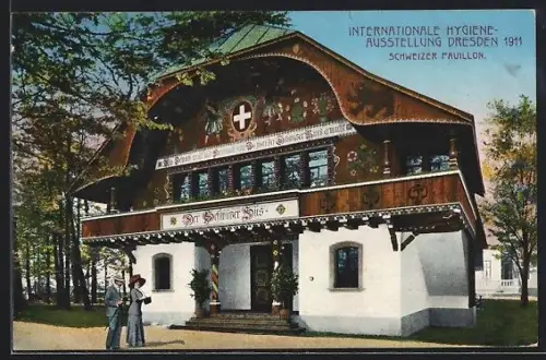 AK Dresden, Internat. Hygiene-Ausstellung 1911, Schweizer Pavillon