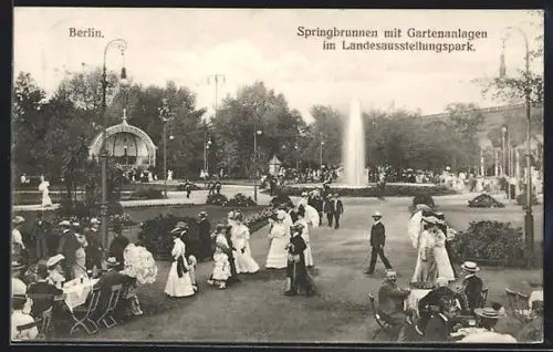 AK Berlin, Springbrunnen mit Gartenanlagen im Landesaustellungspark