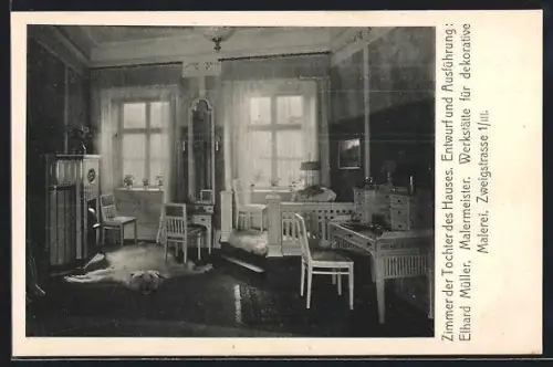 AK München, Ausstellung bemalter Wohnräume 1910, Zimmer der Tochter des Hauses
