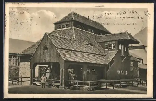 AK Leipzig, Weltausstellung für Buchgewerbe u. Graphik 1914, alte Haynsburger Papiermühle