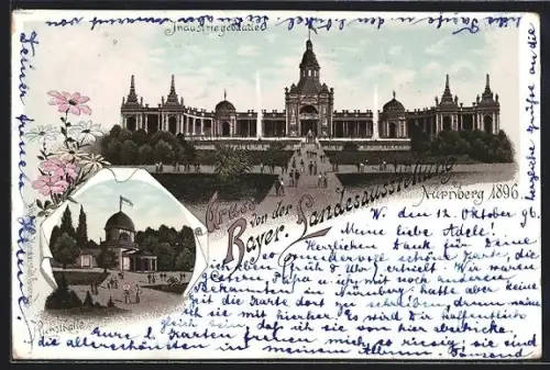 Lithographie Nürnberg, Bayerische Landes-Ausstellung 1896, Kunsthalle, Industriegebäude